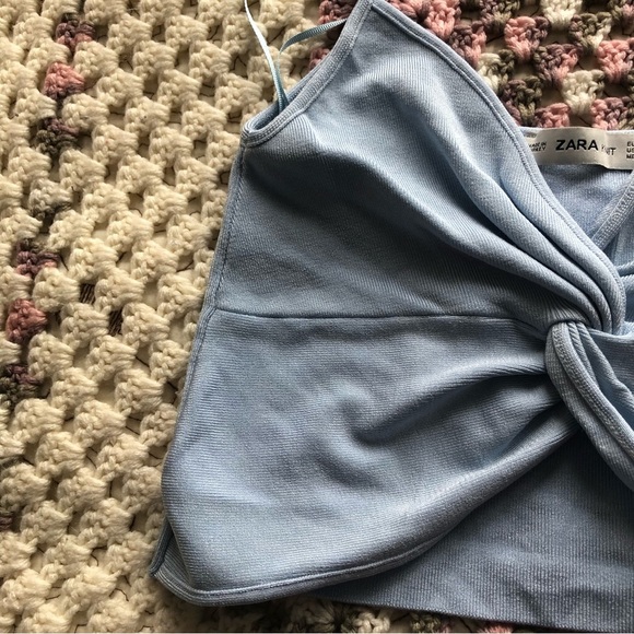 Zara knit knot crop top in baby blue - Picture 3 of 11